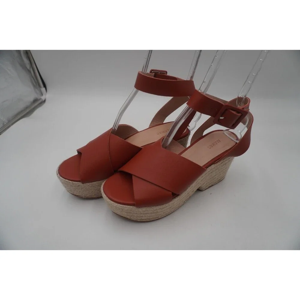 Alohas Lyla Nude Crisscross Ankle Strap Jute Sole Chunky Espadrille Wedge Size 9